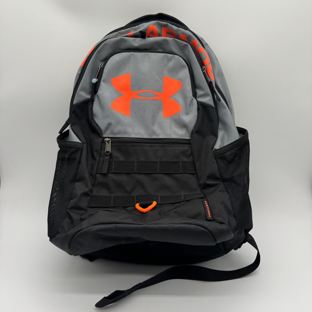 Under Armour Storm Recruit Backpack Gray Black Bolt Orange Laptop Sports Bag
